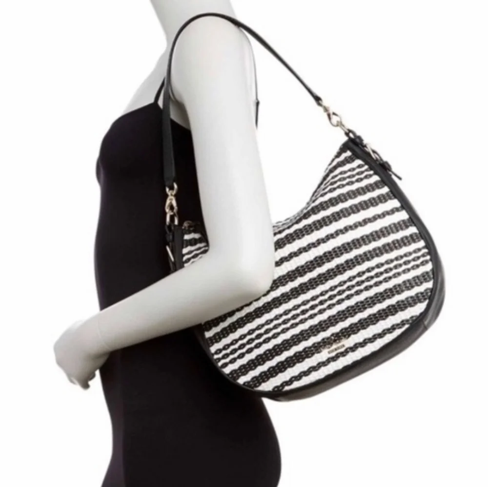 Kate Spade Large Cobble Hill Black Mylie Straw Raffia Hobo Bag NWOT